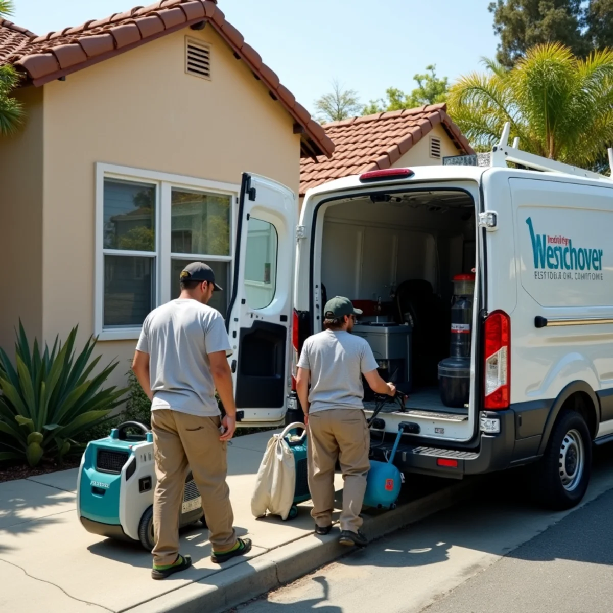 Water damage restoration crew responding at a Artesia, CA home