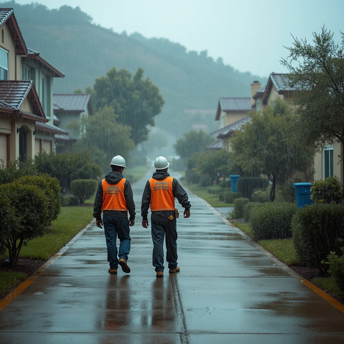 Rain runoff moving down a graded hillside slope toward a Chino Hills home during the rainy season
