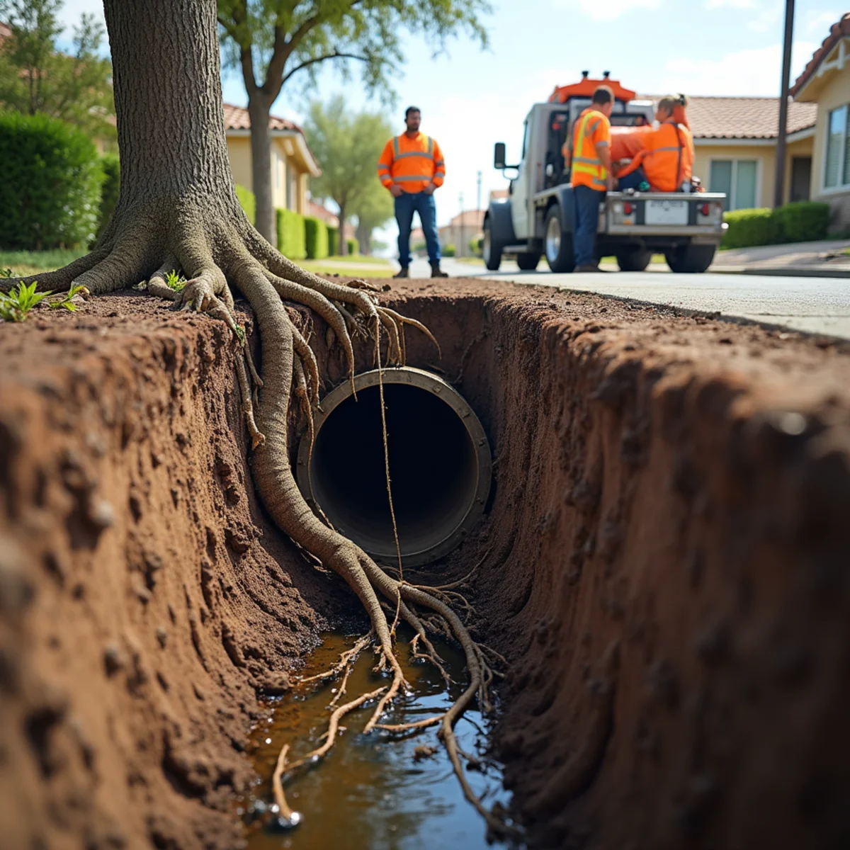 Sewer camera inspection equipment being used to check a residential sewer line for tree root intrusion