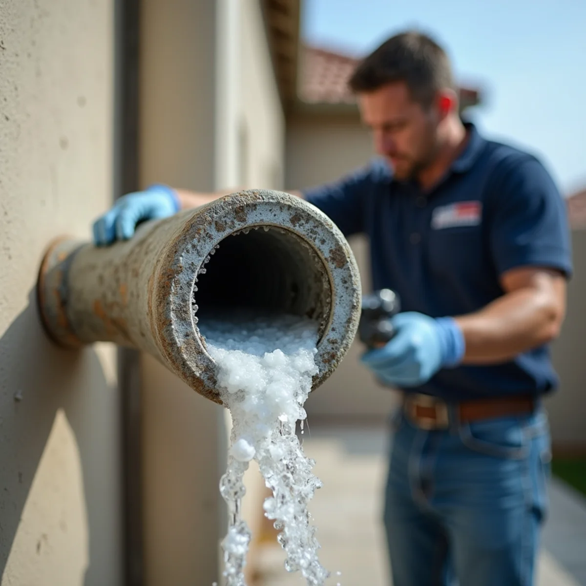 Mineral scale buildup from hard water on a faucet in a Yorba Linda home