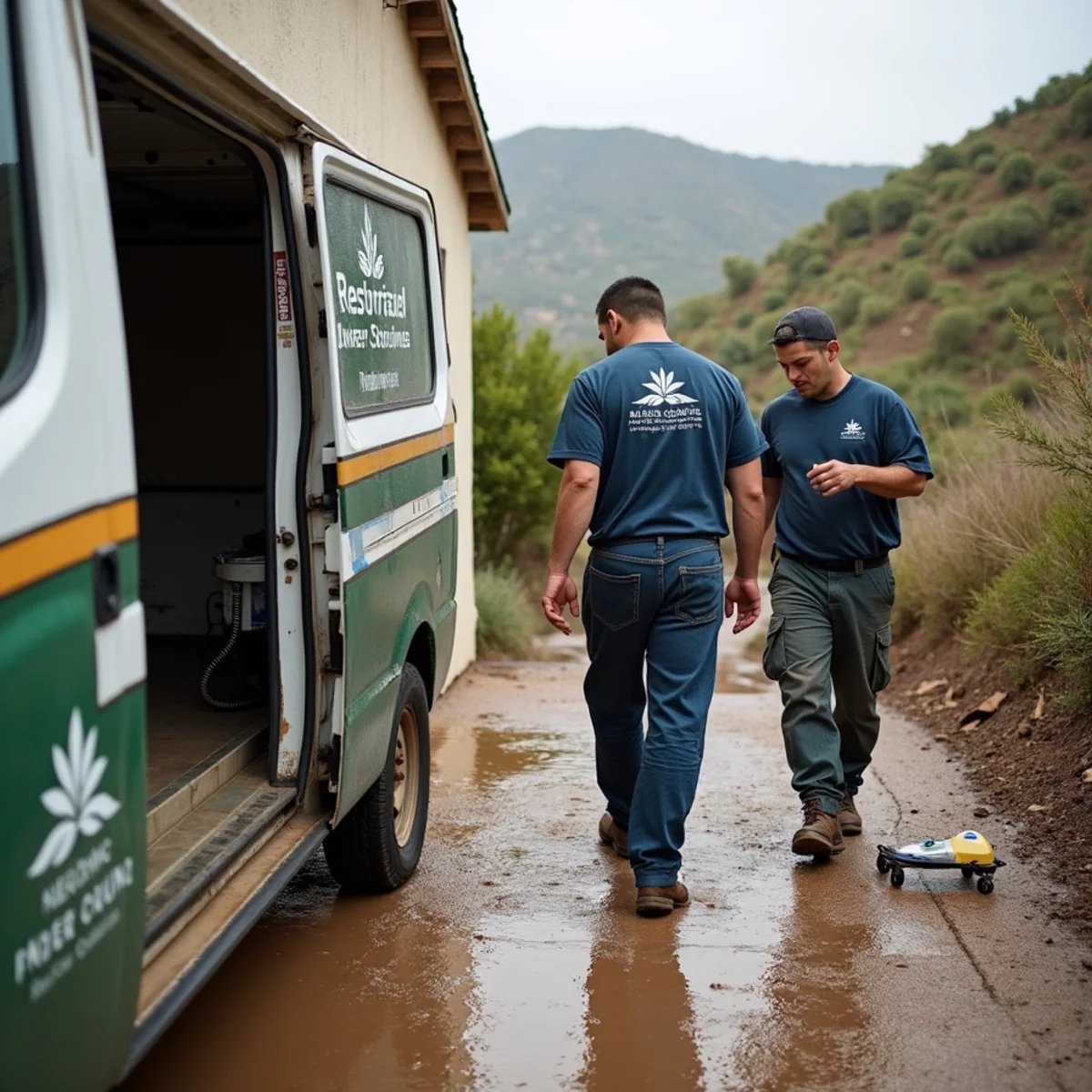 Water damage restoration crew responding at a Brea, CA home