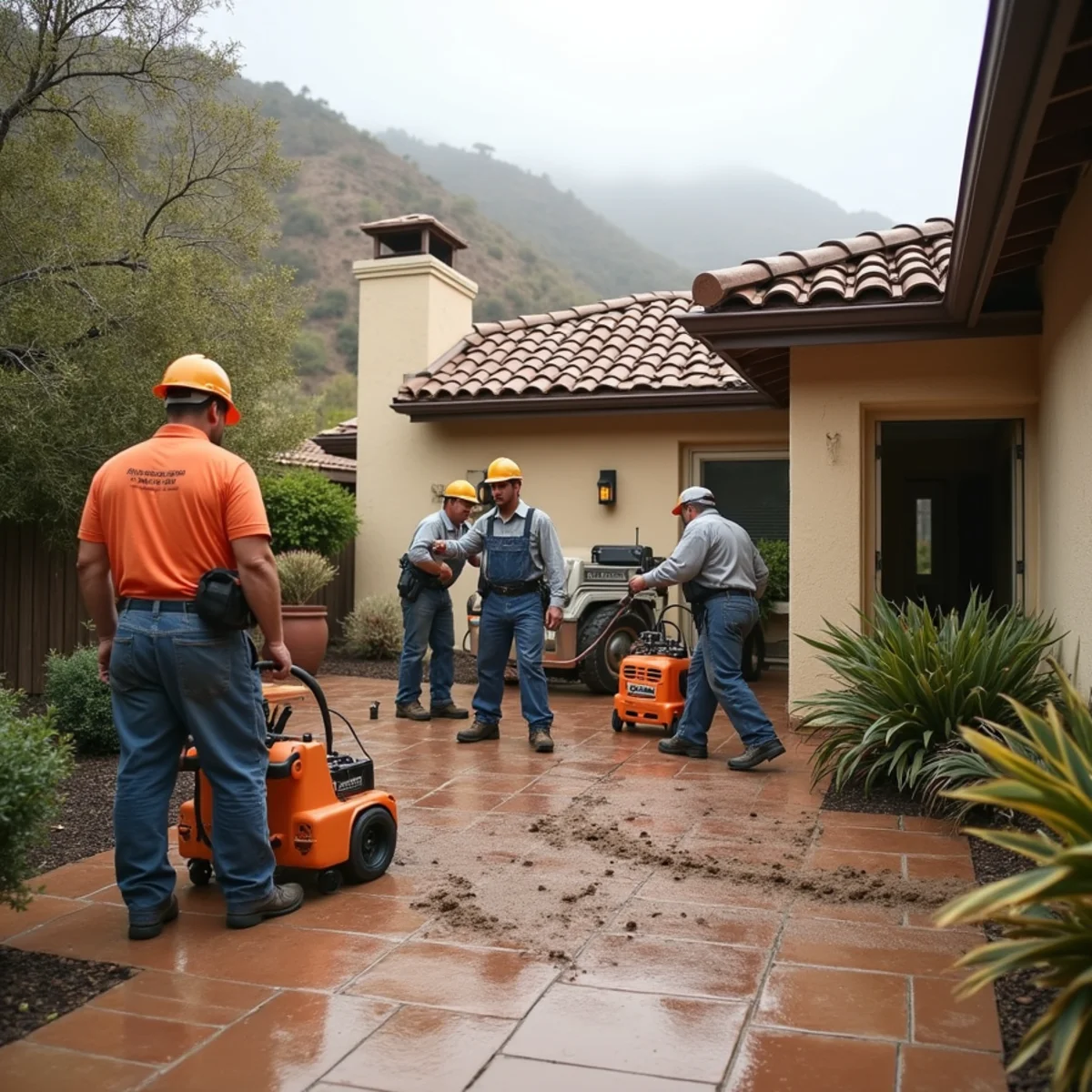 Water damage restoration crew responding at a Chino Hills State Park, CA home