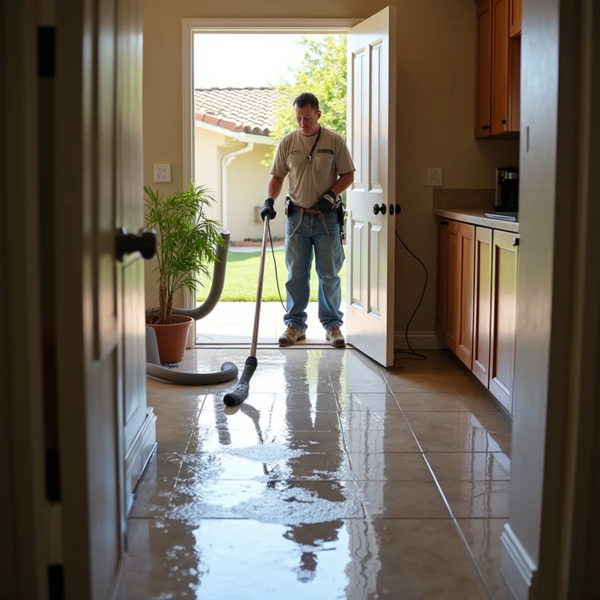 Water damage restoration crew responding at a Chino, CA home