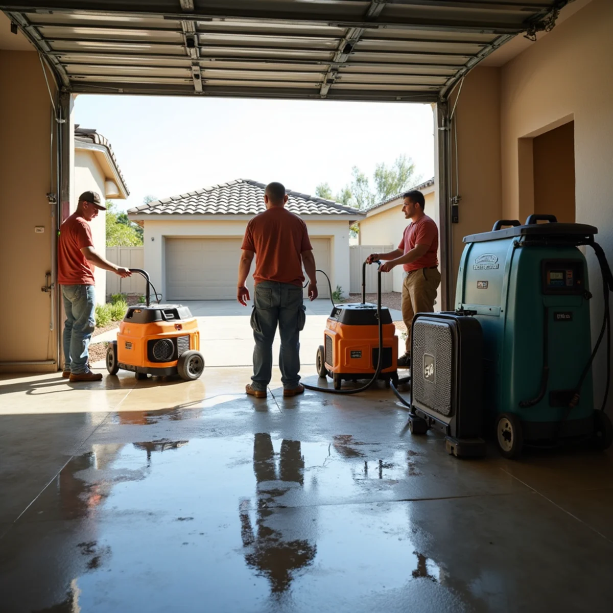 Water damage restoration crew responding at a Corona, CA home
