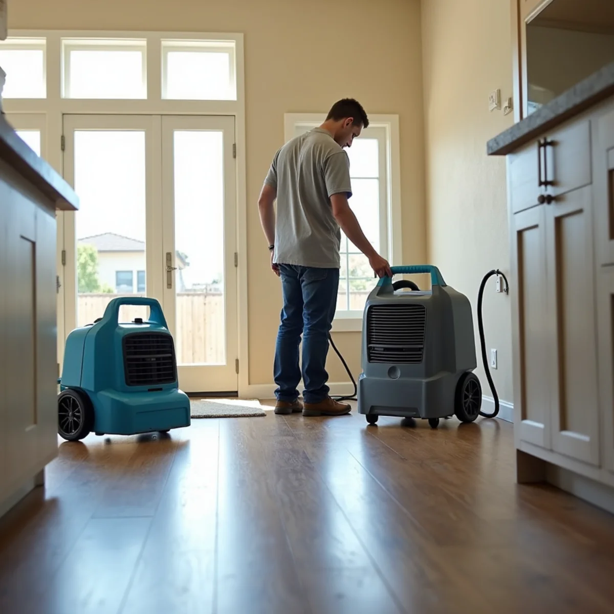 Water damage restoration crew responding at a Eastvale, CA home