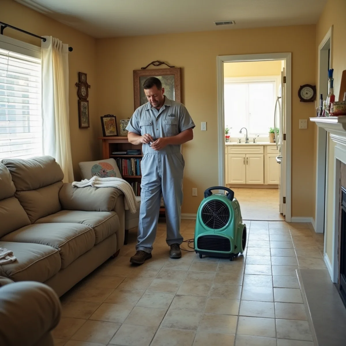 Water damage restoration crew responding at a Fontana, CA home