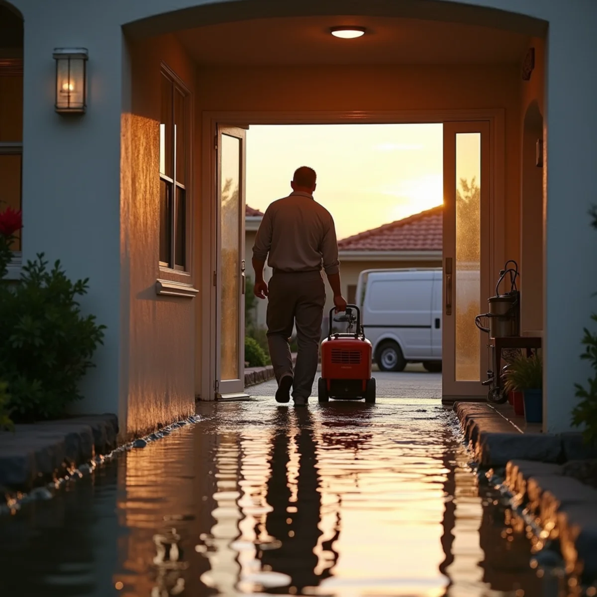 Water damage restoration crew responding to a flooded Chino Hills home