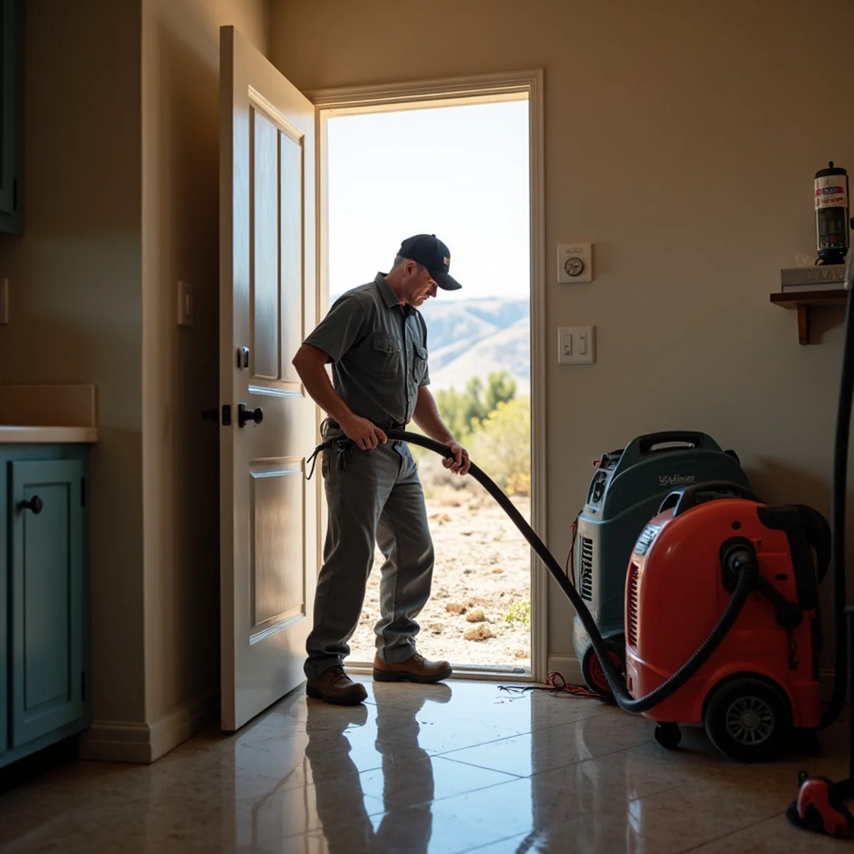 Water damage restoration crew responding at a Jurupa Valley, CA home