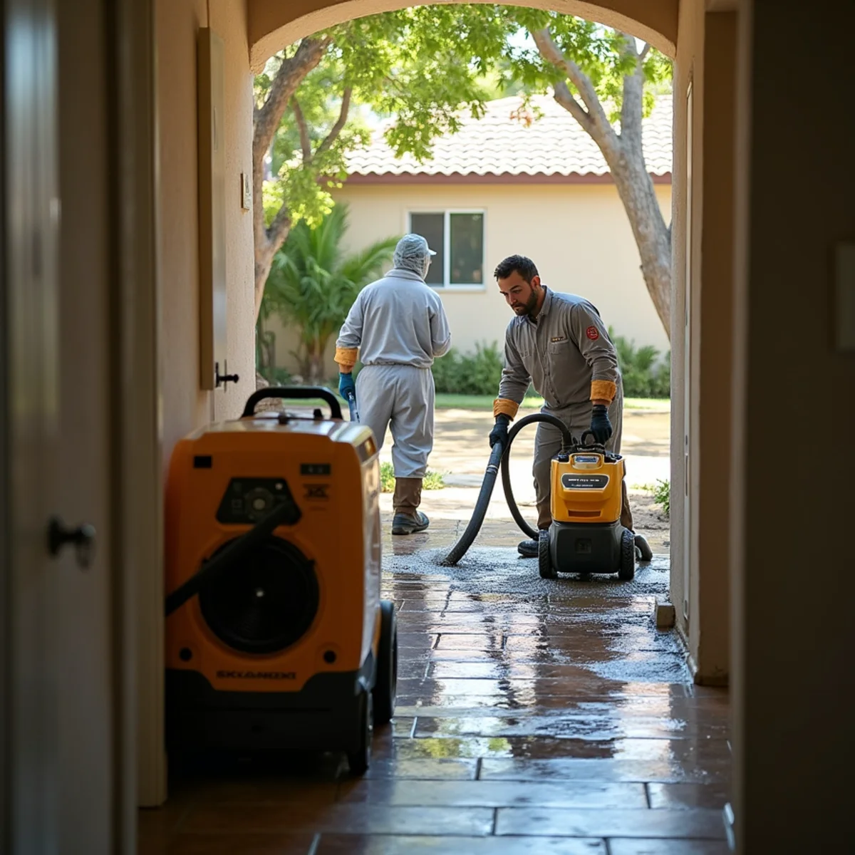 Water damage restoration crew responding at a Oak Tree Downs, CA home