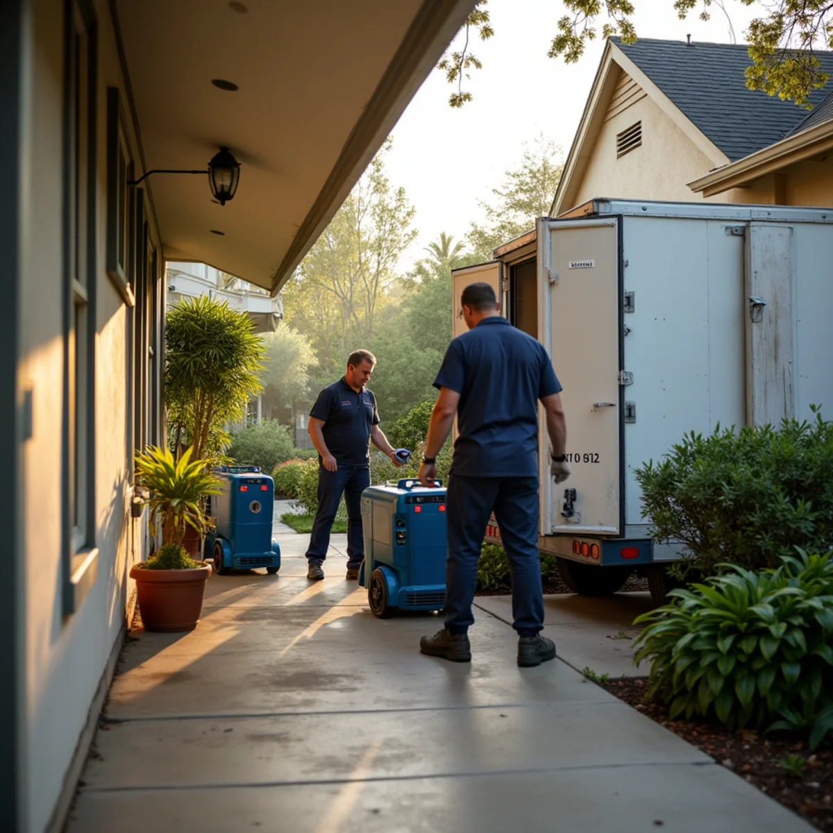 Water damage restoration crew responding at a Ontario, CA home