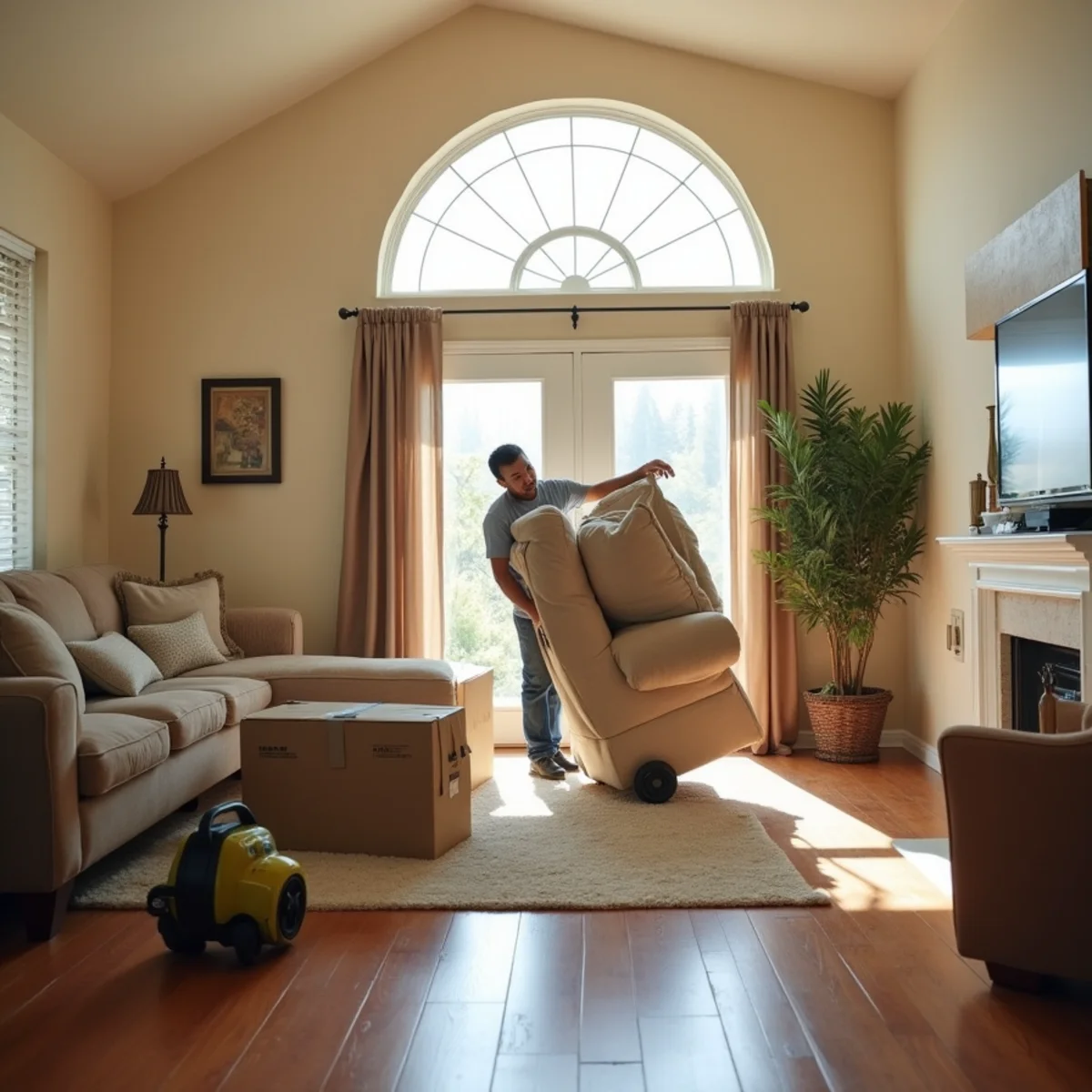 Technician drying household contents during water damage restoration in a Chino Hills home